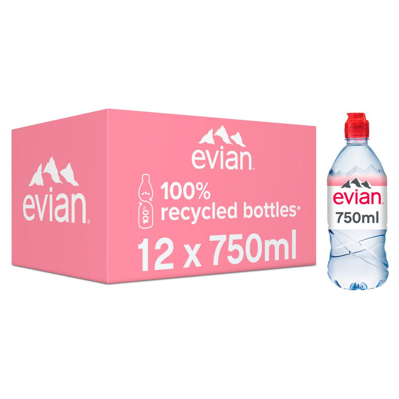 Evian Natural Mineral Water Sports Cap Pack of 12x750ml