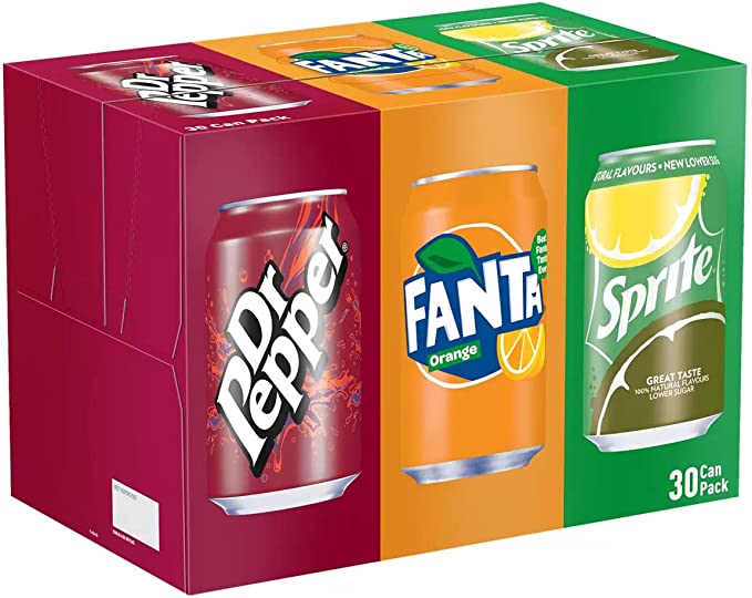 Coca Cola Dr. Pepper, Fanta Sprite Cans Variety Pack of 30 x330ml