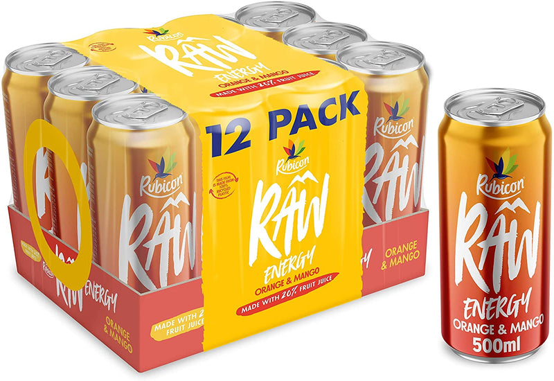 Rubicon Raw Energy Orange and Mango , 12 x 500ml Cans