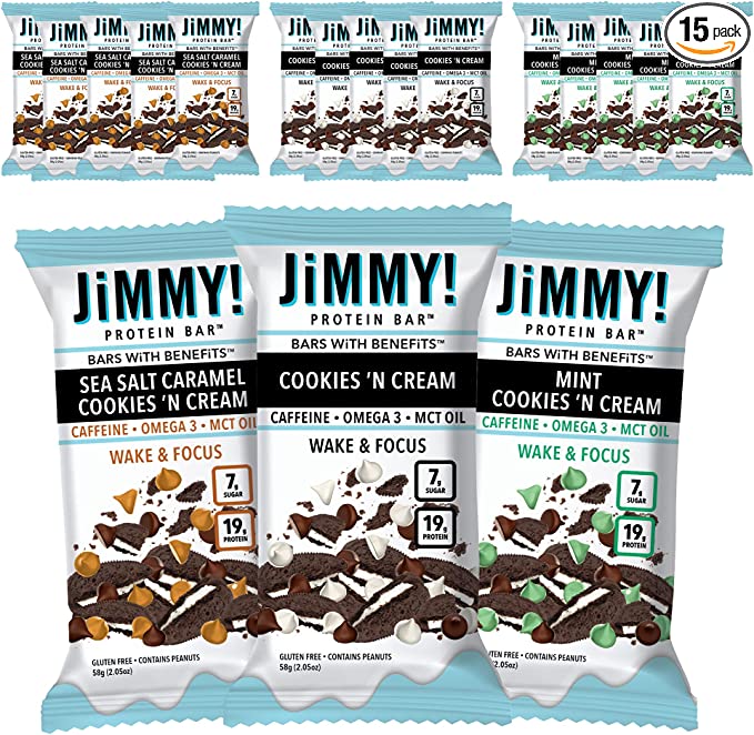 JiMMY! Protein Bars Cookies 'N Cream Variety Box, 15 x 58g
