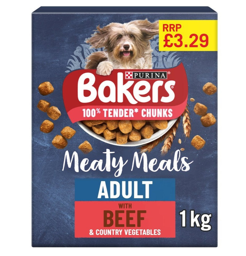 Bakers Meaty Meals Adult Beef Dry Dog Food 1kg