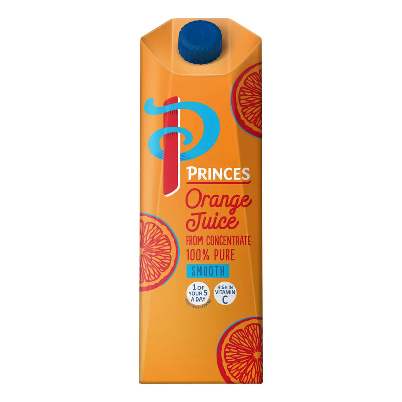 Princes 100% Pure Orange Juice Smooth Pack of 12 x 1L From Concentrate