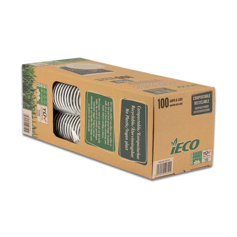 iECO Recyclable Triple Wall Hot Cups & Lids,340 ml, 12oz x 100 Pack