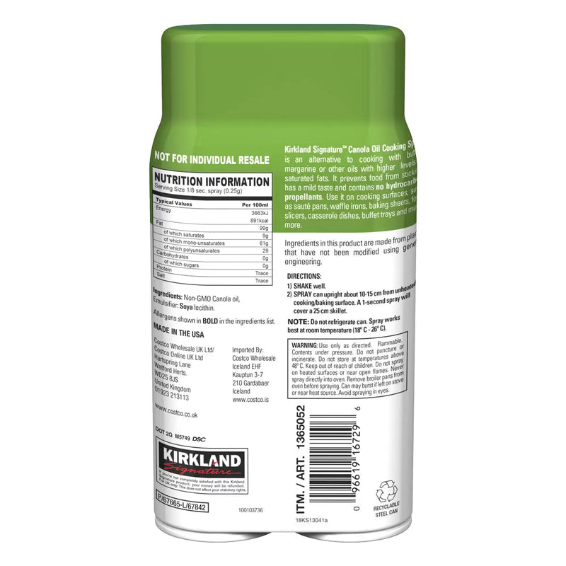Kirkland Signature Canola Oil Cooking Spray pack of 2 x 397g