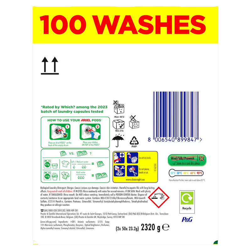 Ariel Platinum Plus Extra Stain Removal Pods Pack of 100 Pods