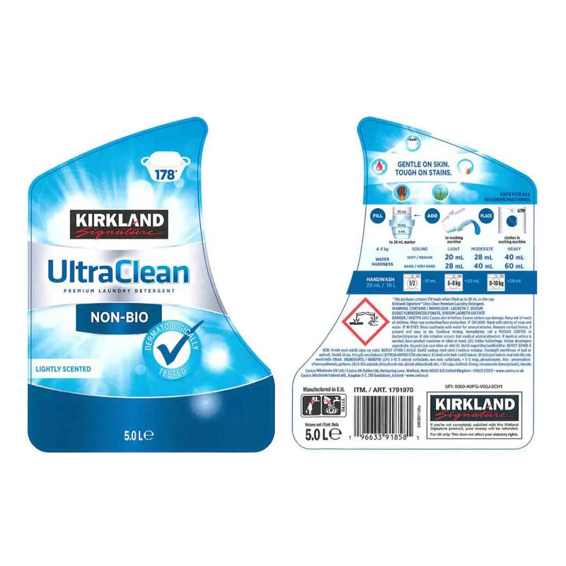 Kirkland Signature Ultra Clean Non Bio Laundry Liquid Pack of 5L (178 Wash)