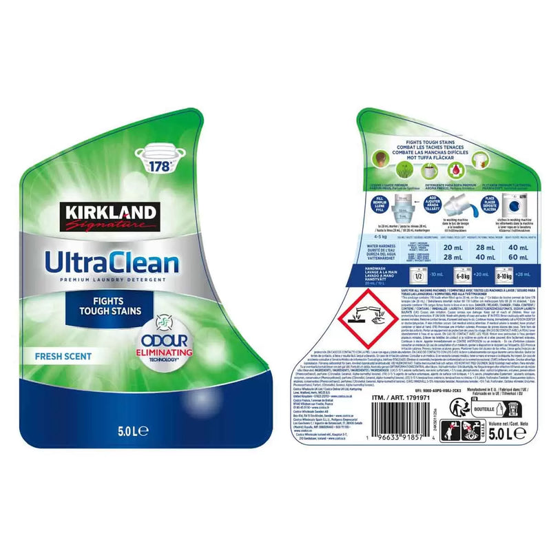 Kirkland Signature Ultra Clean Bio Laundry Detergent Pack of 5ltr (178 wash)