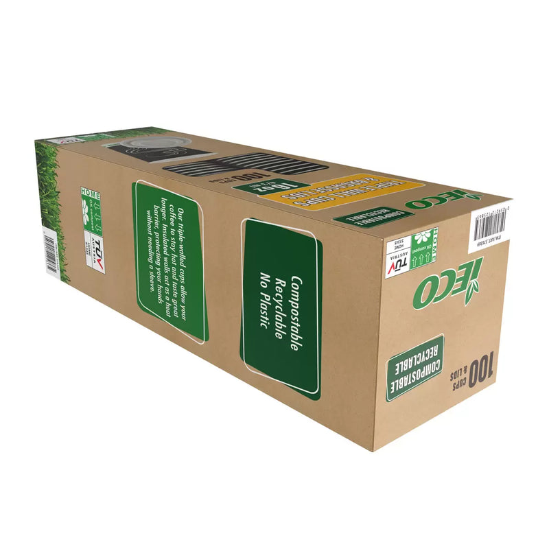 Ieco Recyclable Triple Wall Hot Cups & Lids, 473ml, 16oz x 100 Pack