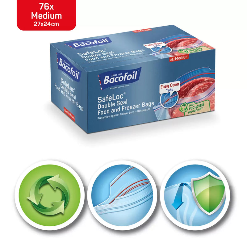 Bacofoil Safeloc Food and Freezer Medium Bags pack of 152