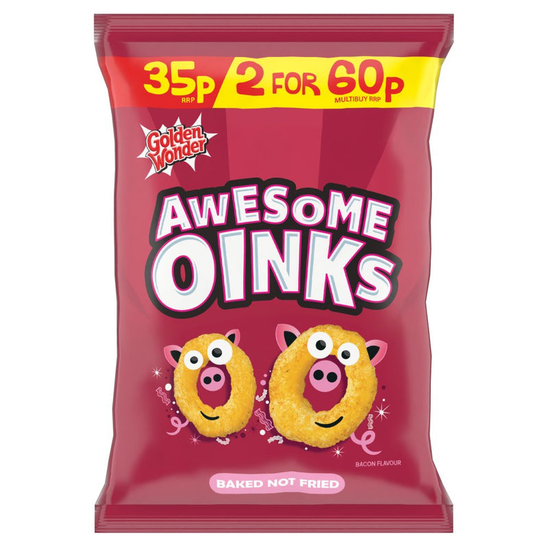 Golden Wonder Awesome Oinks Bacon Flavour Pack of 36 x 22g