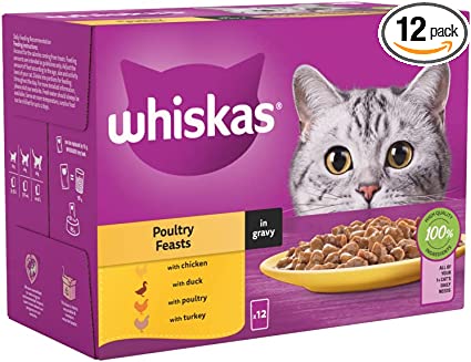 Whiskas 1+ Poultry Feasts Adult Wet Cat Food Pouches in Gravy 12 x 85g…