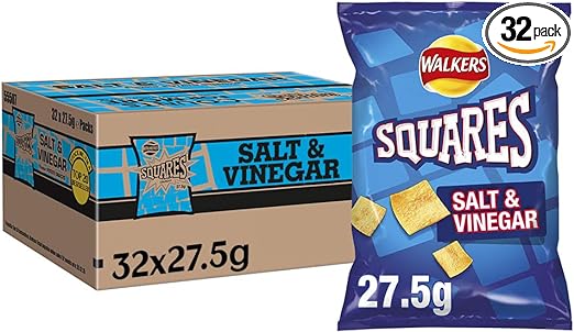 Walkers Squares Salt and Vinegar Snacks, 27.5 g (32 Count)