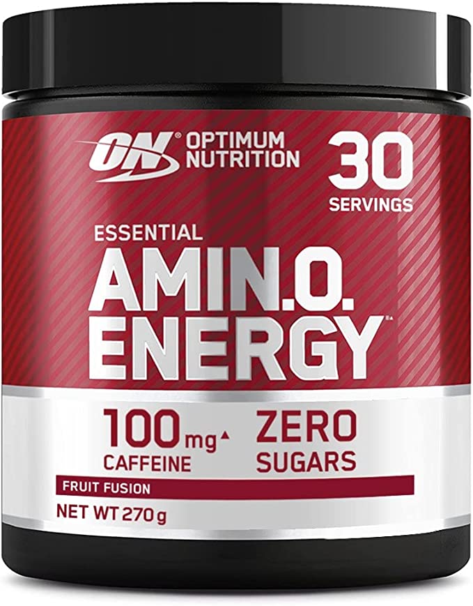 Optimum Nutrition Amino Energy Pre Workout Powder, Energy Drink with Amino Acids, BCAA, L-Glutamine and L-Leucine, Food Supplement with Vitamin C and Caffeine, Fruit Fusion Flavour, 30 Servings, 270 g