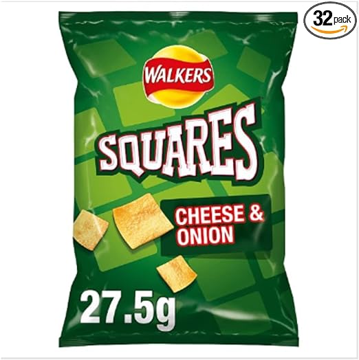 Walkers Squares Cheese & Onion Snacks 27.5g x Case of 32