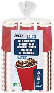 iECO Compostable Paper Red Cup, 473ml, 16oz x 240pk