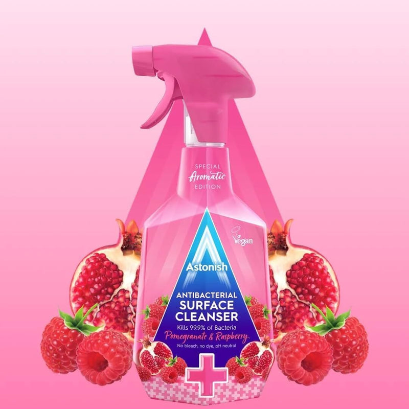Astonish Edition Multi-Purpose Anti-Bacterial Surface Cleanser Spray, Pomegranate and Raspberry Scent Pack of 6x750ml