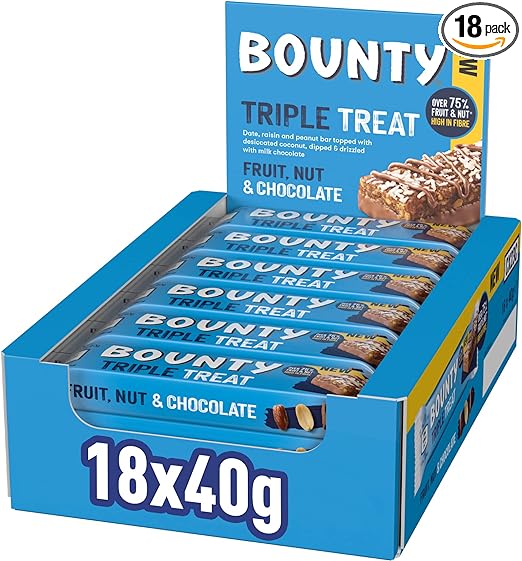 Bounty Triple Treat Fruit & Nut Chocolate Bars Pack of- 18 x 40 gm