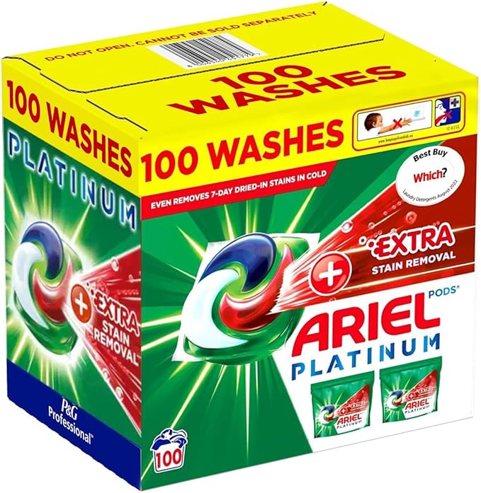 Ariel Platinum Plus Extra Stain Removal Pods Pack of 100 Pods