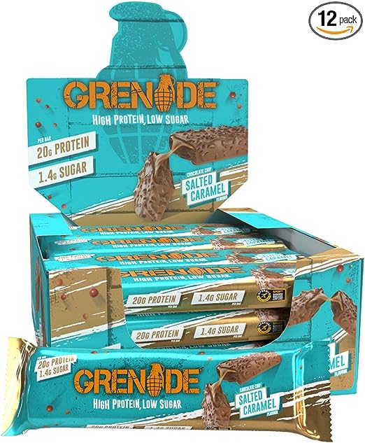 Grenade High Protein and Low Carb Bar, 12 X 60 g - Chocolate Chip Salted Caramel