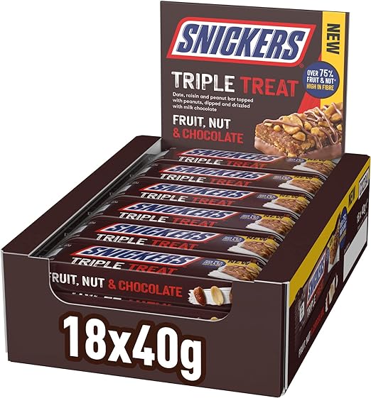 Snickers Triple Treat Fruit & Nut Chocolate Bars, 18 X 40gm