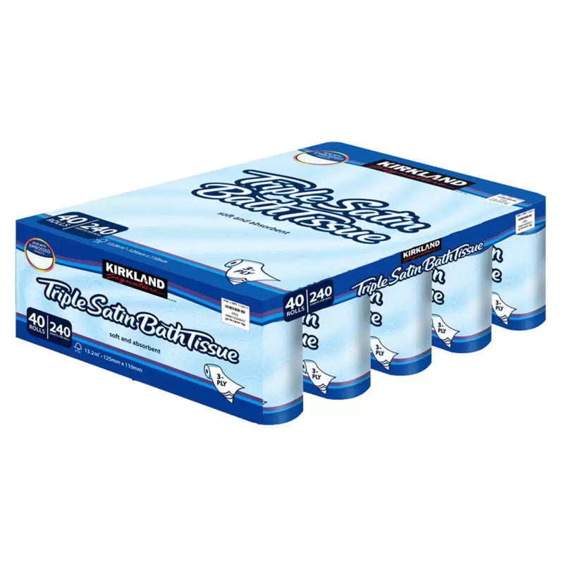 Kirkland Signature Triple Satin 3-Ply Toilet Tissue Pack of 40 Rolls