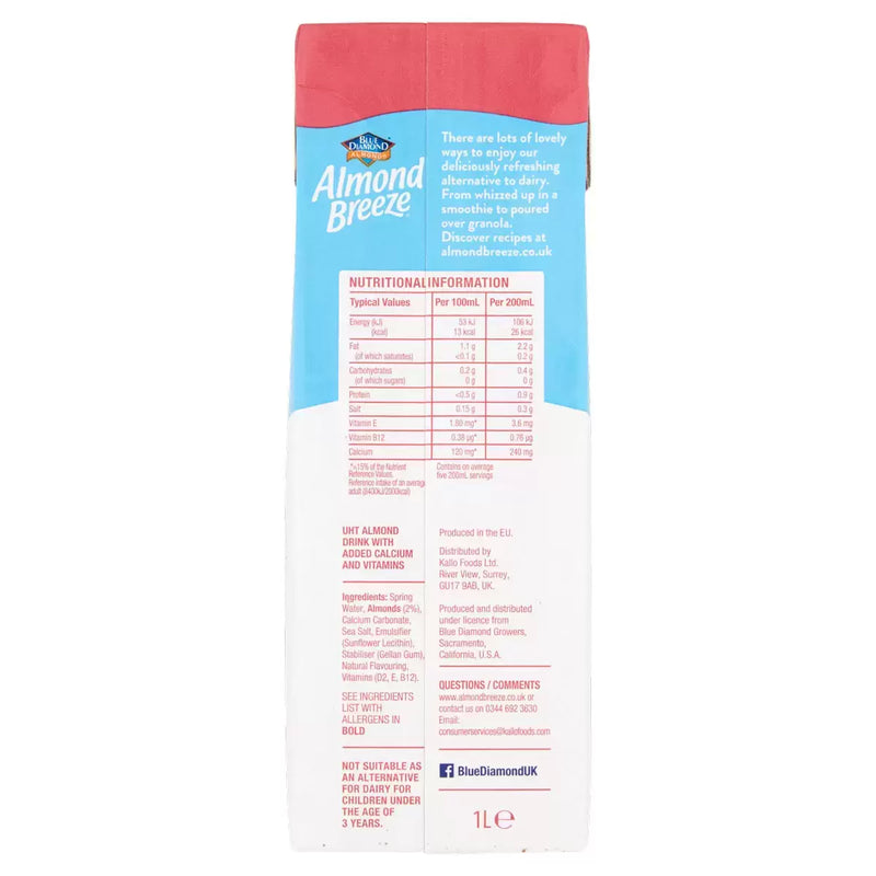 Blue Diamond Almond Breeze Unsweetened Pack of 8x1ltr