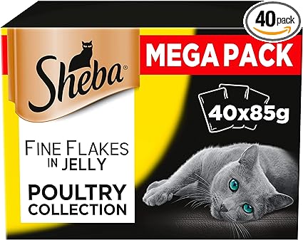 Sheba Fine Flakes Cat Food Pouches Poultry Collection in Jelly, 40 x 85g