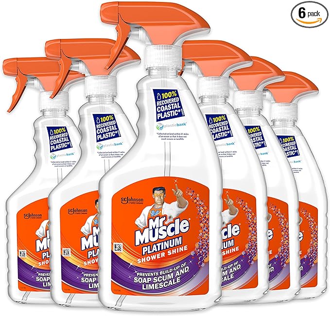 Mr Muscle Platinum Shower Shine Spray, Bathroom Cleaner 6 X 750ML