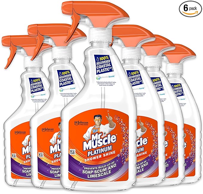 Mr Muscle Platinum Shower Shine Spray, Bathroom Cleaner 6 X 750ML