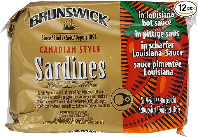 Brunswick Canadian Style Sardines in Louisiana Hot Sauce Pack of 12x106g