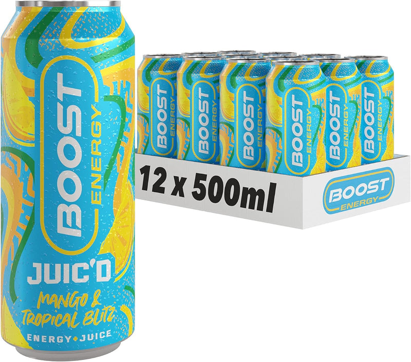 Boost Juic'd Energy Drink Mango & Tropical Blitz Pack of 12x500ml
