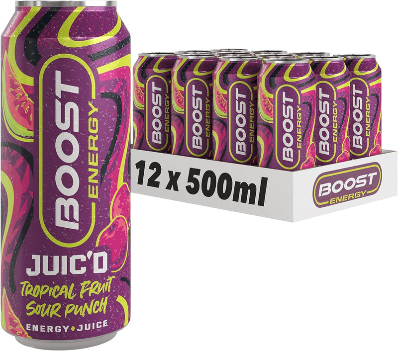 Boost Juic'd Energy Drink Tropical Fruit Sour Punch Pack of 12x500ml