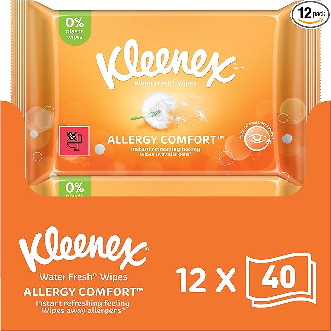 Kleenex Water Fresh Wipes Allergy Comfort Pack of 12x40 wipes