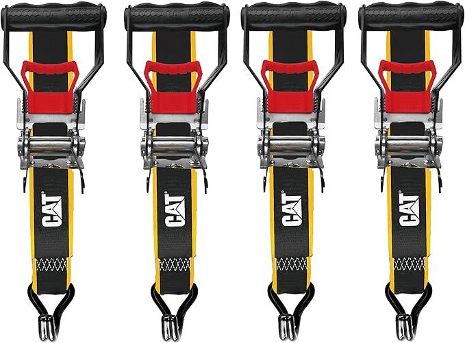 CAT Heavy Duty Ratchet Tie Down Straps Caterpillar 4 Piece Set Pack 1.5"x 16ft