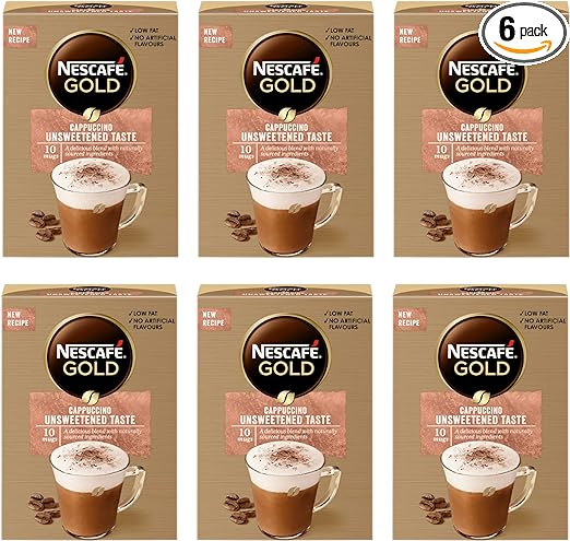 NESCAFÉ GOLD Cappuccino Unsweetened Coffee, 8 Sachets, (Pack of 6, Total 48 Sachets)