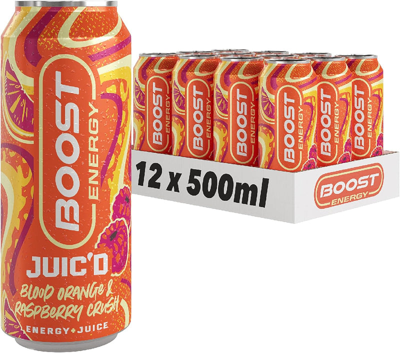 Boost Juic'd Energy Drink Blood Orange & Raspberry Crush Pack of 12 x 500ml