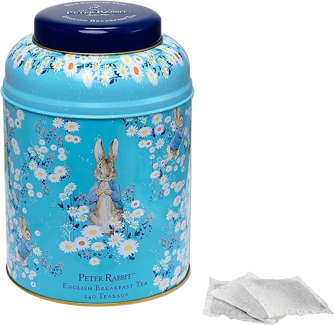 New English Teas Peter Rabbit Tea Caddy with 240 English Breakfast Tea Bags in Blue