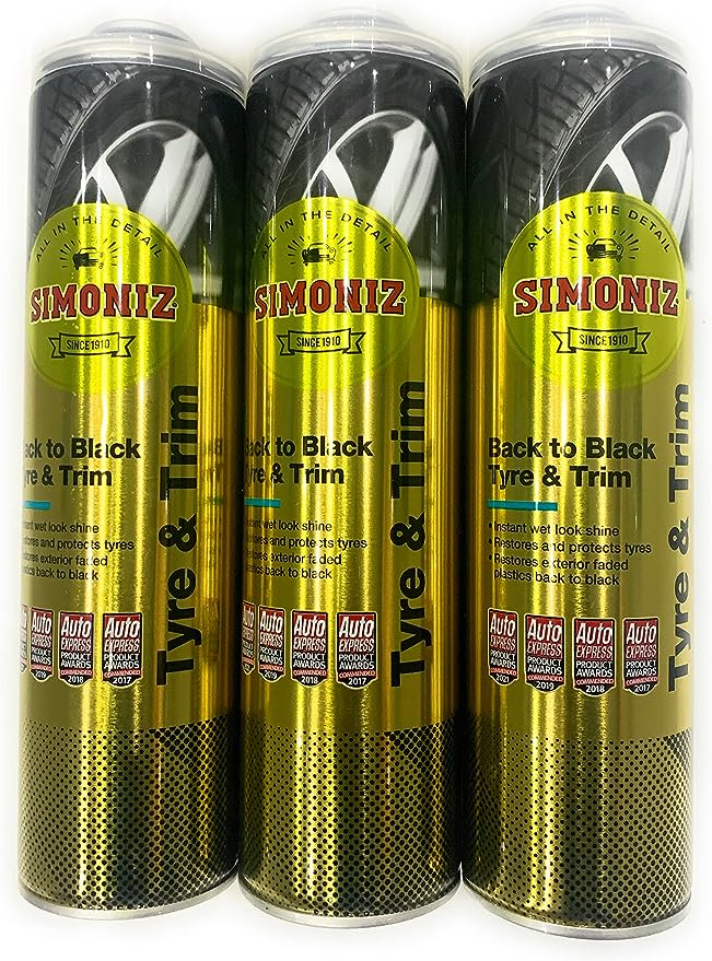 SIMONIZ Back to Black Tyre Shine 600ml Restore & Protect Tyres Durable Gloss Finish (3 x 600ml Can)…