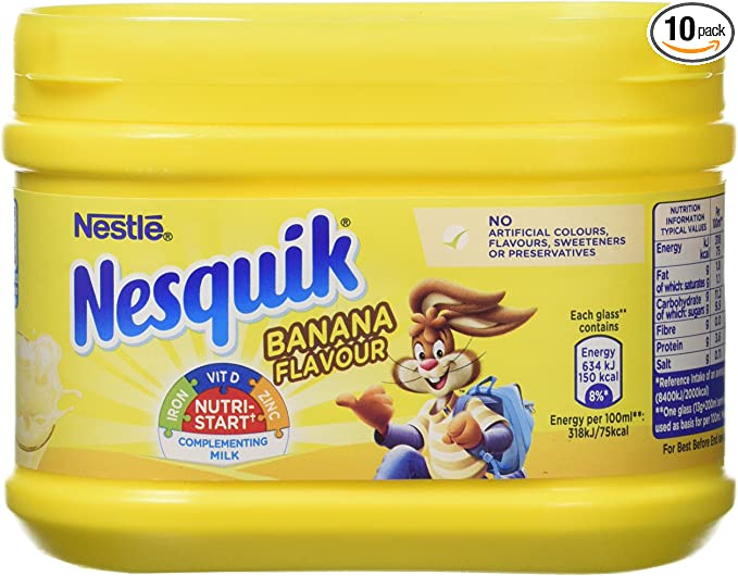 Nesquik Banana Flavour Milkshake Mix, 300 g, Pack of 10