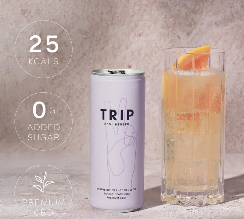 Trip CBD Infused Raspberry Orange Blossom Sparkling Water Pack of 12x250ml