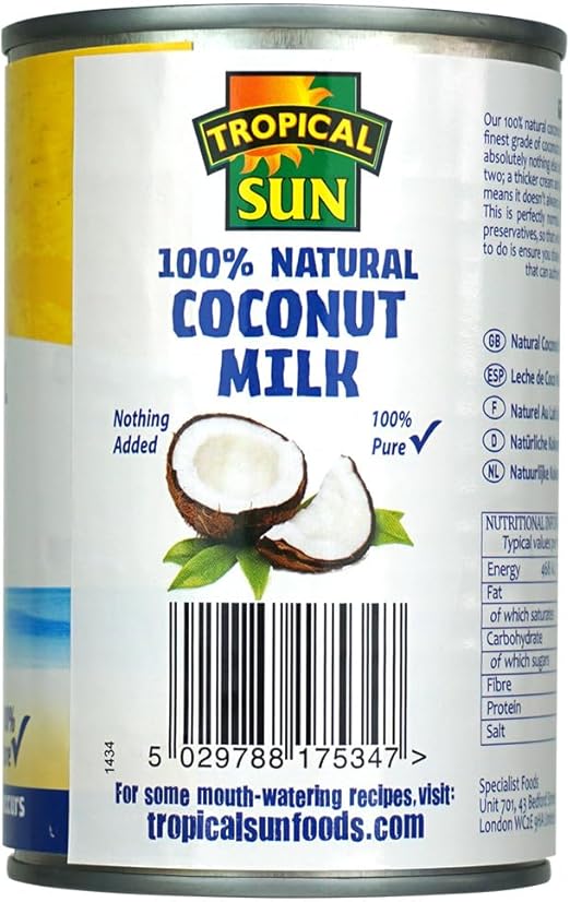 Tropical Sun Coconut Milk Natural Pack of 6x400ml