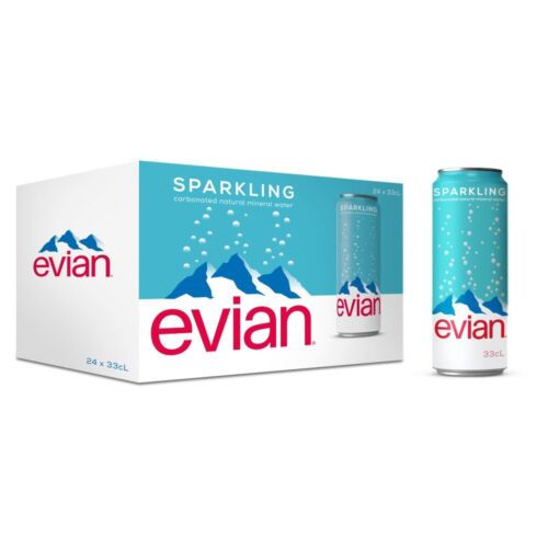 Evian Sparkling Natural Mineral Water Pack of 24 x 330ml cans