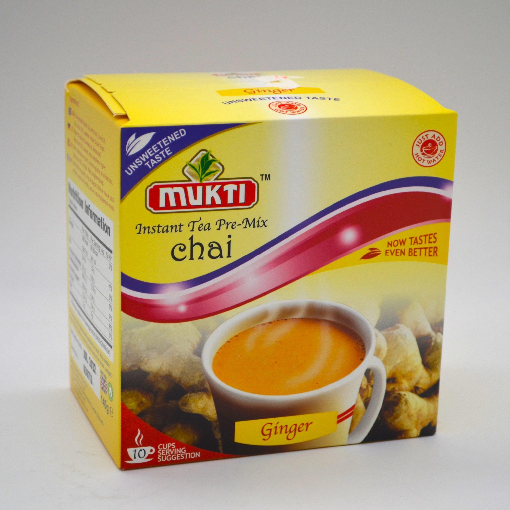 Mukti Instant Tea Pre-Mix Ginger Unsweetened Chai Pack of 5x140g