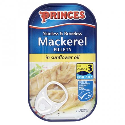 Princes Mackerel Fillets in Sunflower Oil, 125 g (Pack of 10)