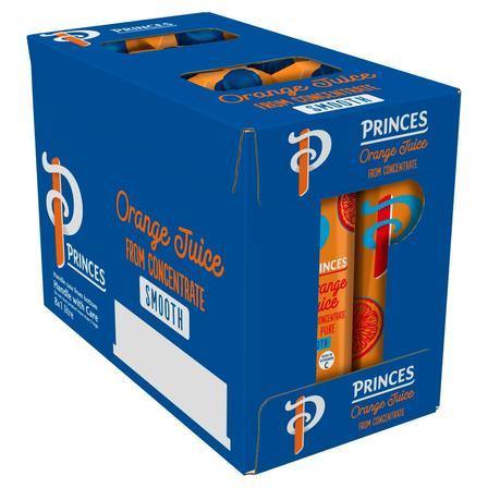 Princes 100% Pure Orange Juice from Concentrate Smooth 1 Litre (Pack of 12) - Papaval