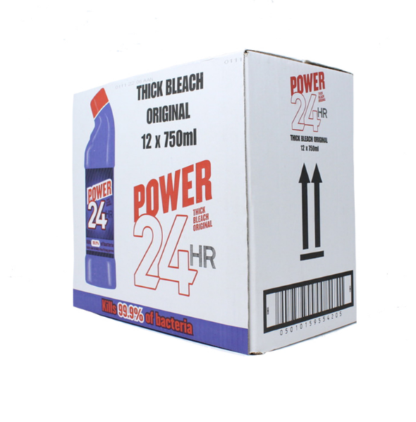 Power 24 Hour Thick Bleach Original Kill 99.9% Bacteria - Pack of 12 x 750ml - Papaval