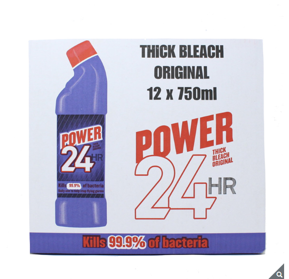 Power 24 Hour Thick Bleach Original Kill 99.9% Bacteria - Pack of 12 x 750ml - Papaval