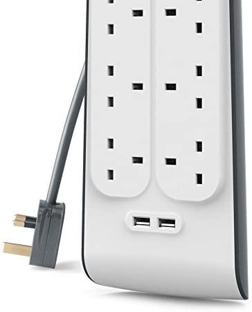 Belkin 8 Way 2 m Surge Protection Extension Lead Strip with 2 x 2.4 A Shared USB Charging Plug - Papaval