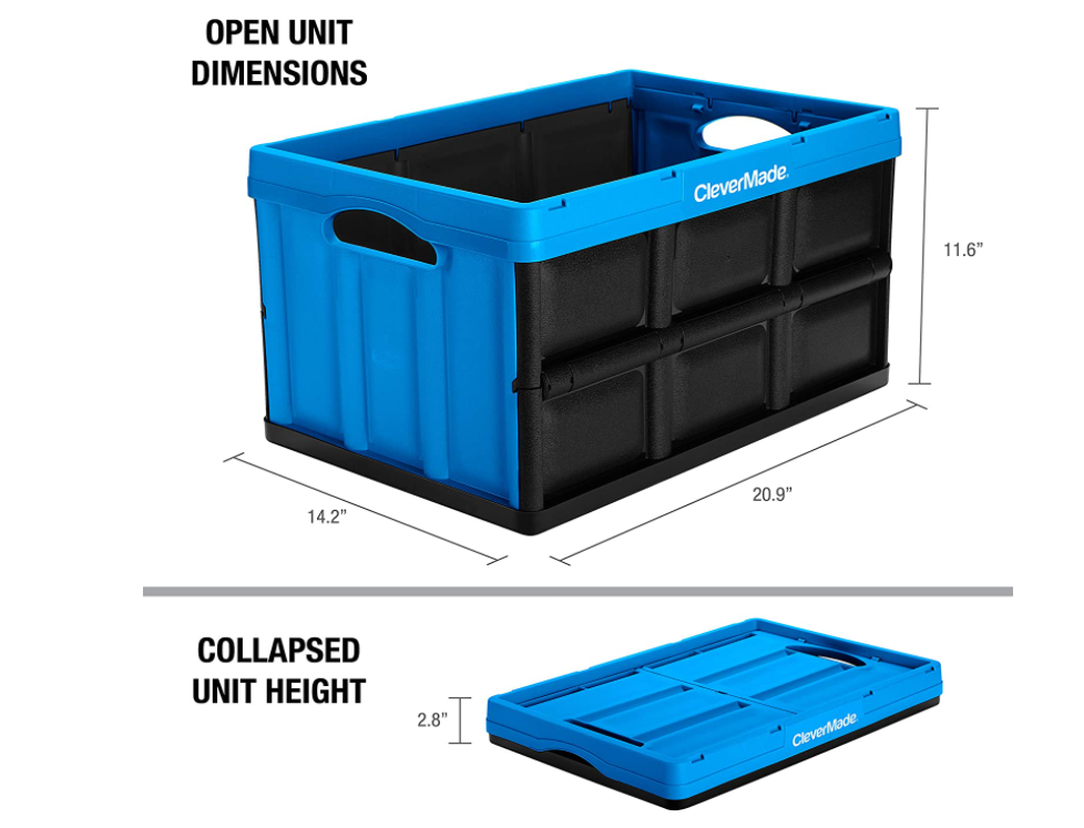CleverMade 46L Collapsible Storage Box Durable Folding Plastic Stackab