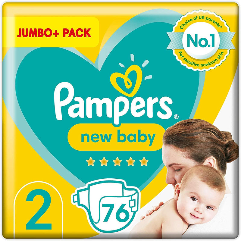 Pampers New Baby Nappies Size 2, Jumbo+ 76 Pack